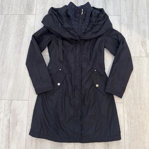 Laundry Shelli Segal Black Warm Zip Neck Hood Rain Windbreaker Trench Jacket PP
